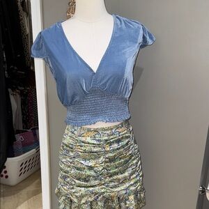 Zara Multicolor Floral silky lined skirt w/velvet aerie crop top